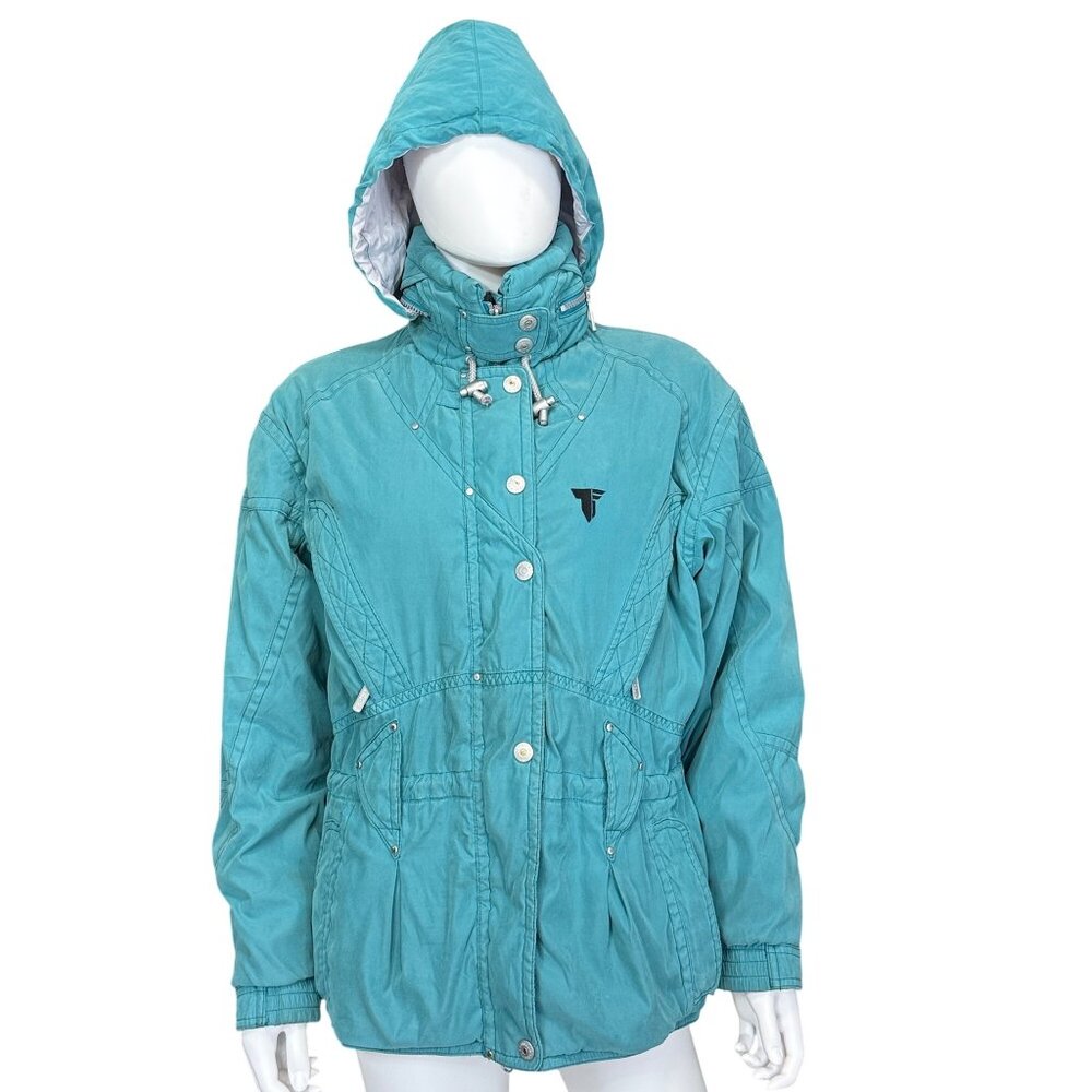 Tyrolia Ski Jacket Women’s L Teal Hooded Insulated 80s Retro Alpine Winter